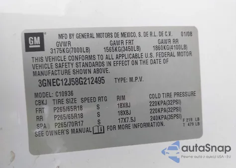 2008 Chevrolet Avalanche 1500 Lt from USA, damaged, VIN 3GNEC12J58G212495